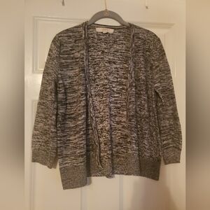 Womans LOFT Black and Gray Linen and Cotton Cardigan Size Small